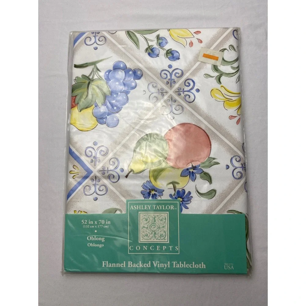 Ashley Taylor Concepts 52x70 Oblong Flannel Backed Vinyl Tablecloth Fruit Floral